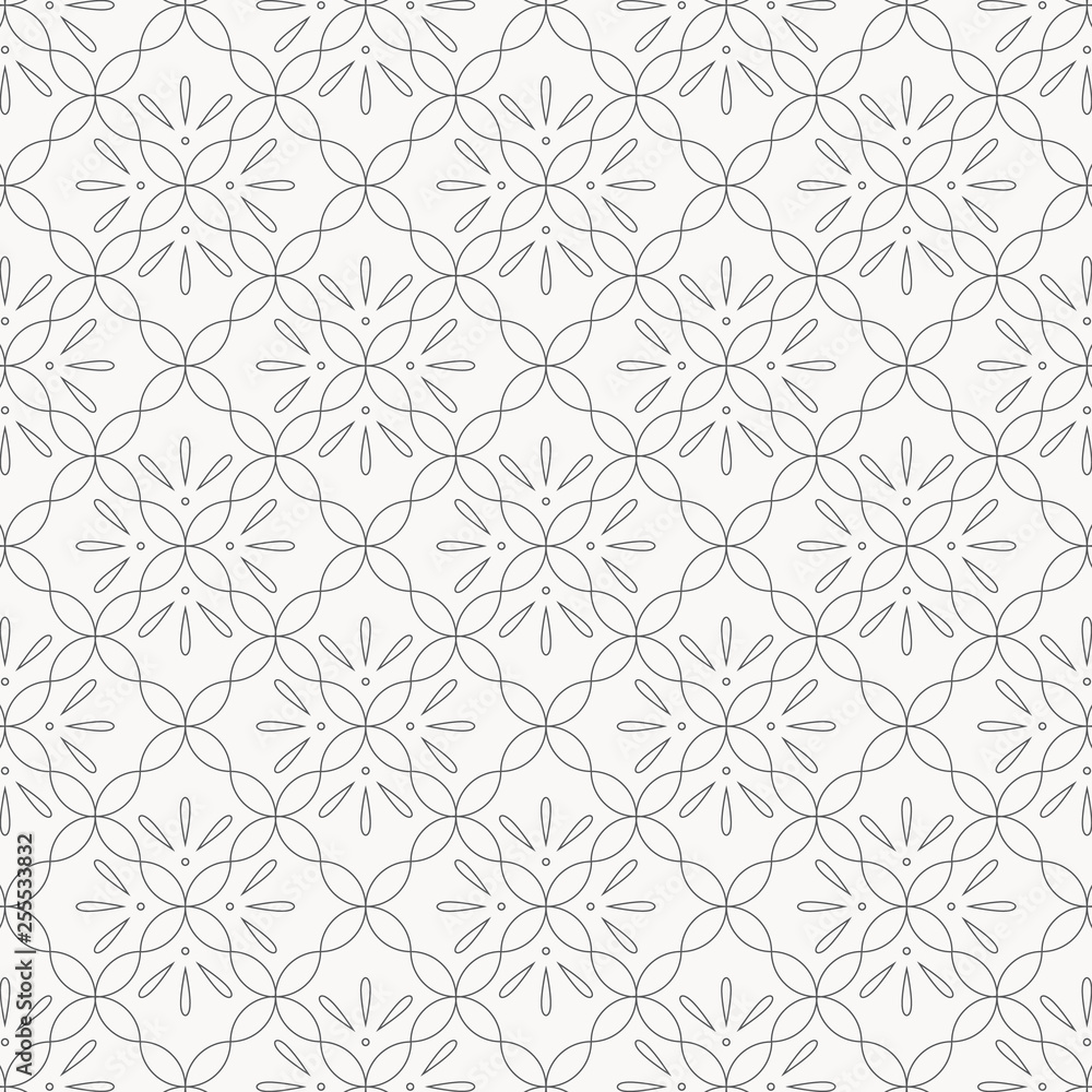 Wall mural geometric vector pattern, repeating linear half circle combined as abstract petals flower. graphic c
