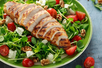 Fresh Grilled Chicken salad with tomatoes, feta cheese