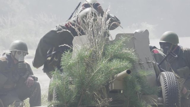 Anti Tank Gun Crew is waiting for firing order