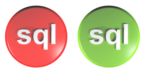 sql red and green circle push buttons - 3D rendering illustration