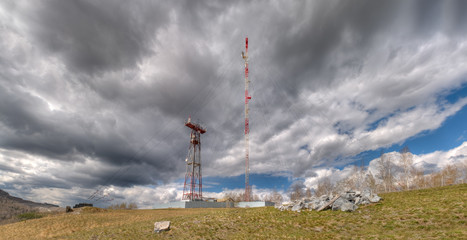 Obraz premium Tower television repeater and cellular mast. HDR