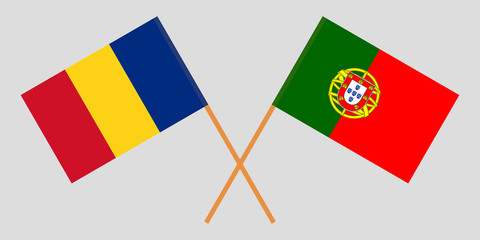 Portugal and Romania. The Portuguese and Romanian flags. Official colors. Correct proportion. Vector