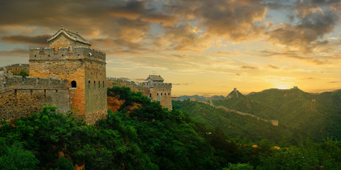 Sunset on the great wall of China,Jinshanling	
