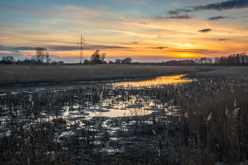 Sunset over the pond near Piaseczno, Masovia, Poland