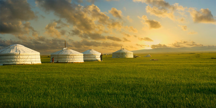 sunset on a yurt , in the grassland of Mongolia	