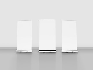 Outdoor Advertising Stand Banner (empty roll-up poster) - mockup template. 3D rendering