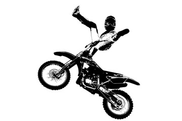 silhouette of an acrobatic jump in the air on a motorcycle