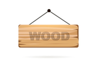 Wood board, sign with shadow on a white background