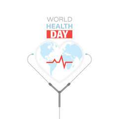 World health day vector illustration with doctor stethoscope and cardiogram icon