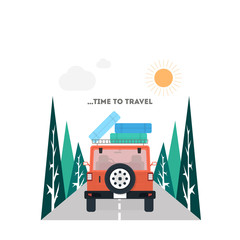Travel on a car in flat style, vector illustration