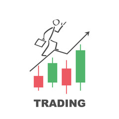 Businessman runs to success by trading - vector design