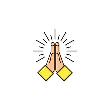 Folded hand, pray icon in flat line style - vector design