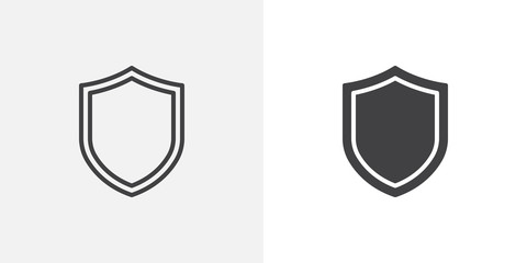 Shield, guard icon. line and glyph version, outline and filled vector sign. Security shield protection linear and full pictogram. Defense symbol, logo illustration. Different style icons set