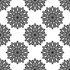 Seamless pattern with abstract flowers. Fashion textile print. Asian fabric background. Vector monochrome design. Perforation floral holes.