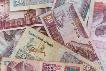 Background of different egyptian pounds banknotes. Egyptian currency