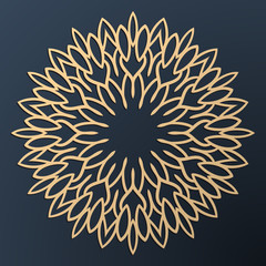 Laser cutting mandala. Golden floral pattern. Oriental silhouette ornament. Vector coaster design.