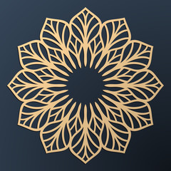 Laser cutting mandala. Golden floral pattern. Oriental silhouette ornament. Vector coaster design.