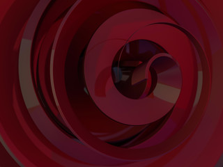 Abstract swirly red shape on black background. 3D