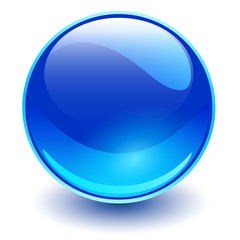 Glass sphere blue, vector shiny ball.
