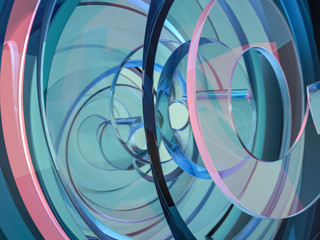 Abstract swirly blue shape on black background. 3D