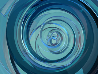 Abstract swirly blue shape on black background. 3D