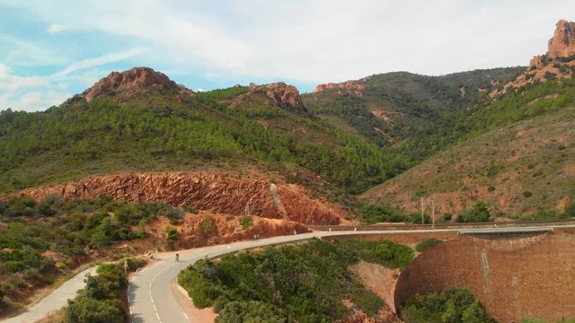 Cap Roux, the famous red mountain Esterel Massif at Azure Coast, French Riviera Aerial view of the Cap Roux, the famous red mountain Esterel Massif between the Mediterranean coast and Provence, France