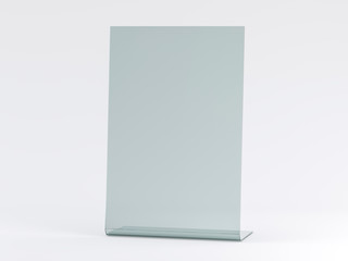 Glass stand for booklets on white background. Mockup. 3D