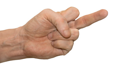 Hand gesture showing middle finger. Hand on a white background, isolate.