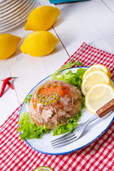 tasty aspic with pork knuckle and pork legs