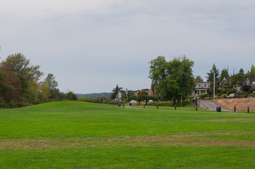 City block and meadow in Kirkland, WA, USA