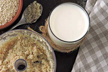 Cooking sesame milk. Vegan milk. Keto drinks. Keto milk.