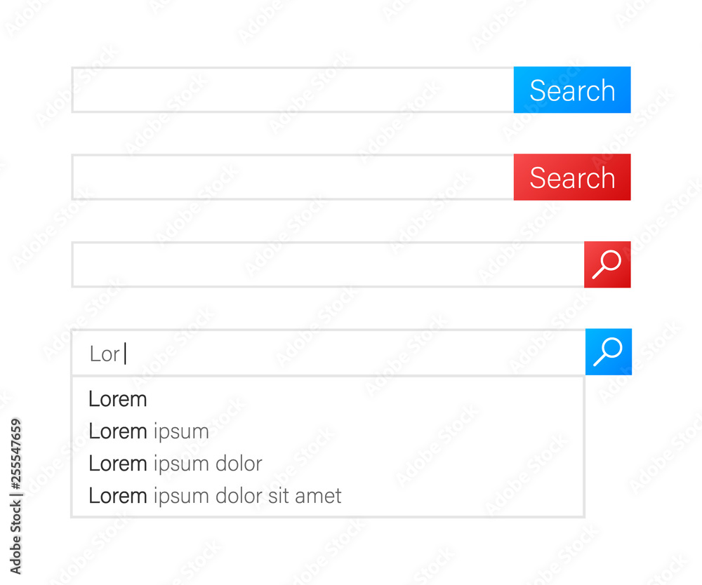 Poster search bar vector element design. set of search bar boxes. ui interface template. vector illustratio