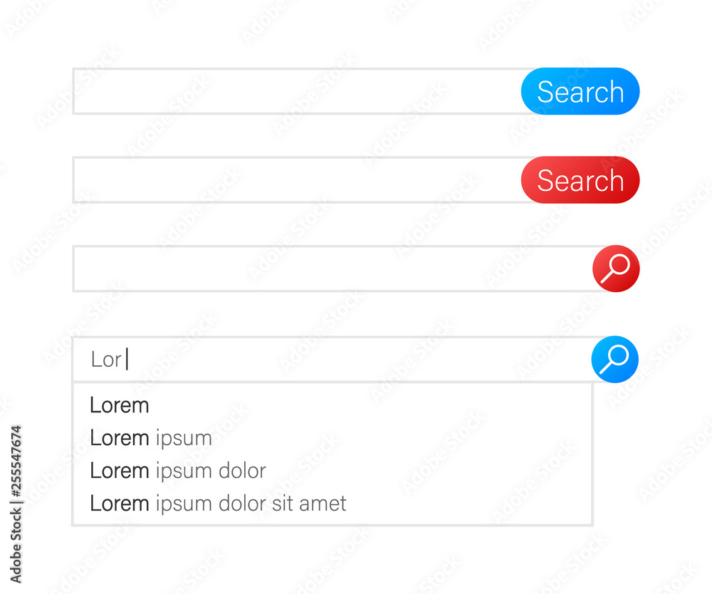 Poster search bar vector element design. set of search bar boxes. ui interface template. vector illustratio