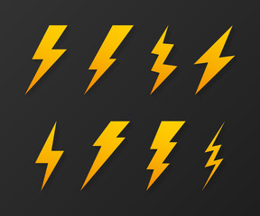 Set Lightning bolt. Thunder bolt, lighting strike expertise. Vector illustration.