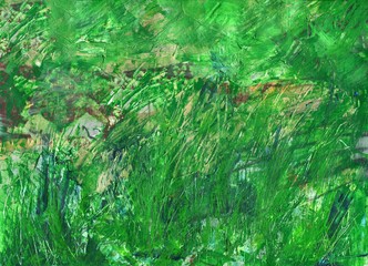 Abstract background of green color. The texture of the brush, scratches, stains on paper.