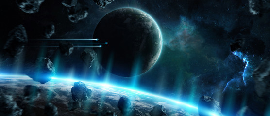 Distant planet system in space with exoplanets 3D rendering elements of this image furnished by NASA