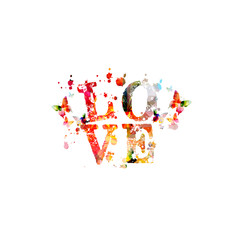 Colorful love word lettering vector illustration design. Calligraphy lettering poster for Valentine day cards, wedding invitations and romantic decoration