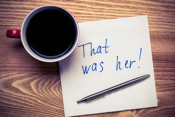 Romantic message written on napkin