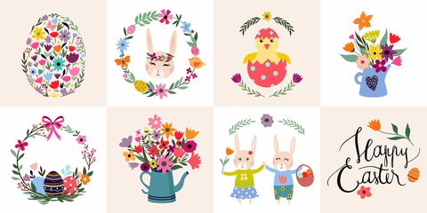 Easter cards collection with seasonal elements