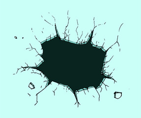 Sketch a hole in the wall in turquoise color.