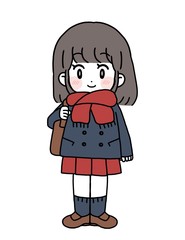マフラー　ピーコート　女の子　女子高生