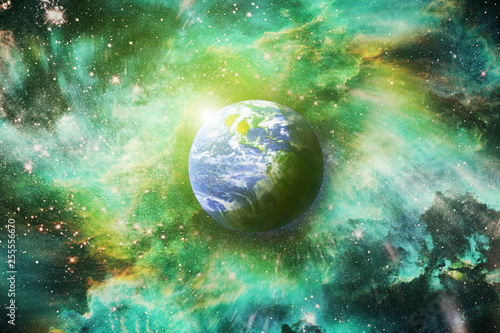 Earth In The Outer Space Collage Earth And Galaxies In