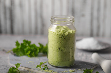 Homemade bio flavored salt with herbs