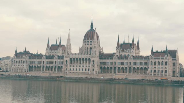 Famous Danube embankment in Budapest view of the parliament building