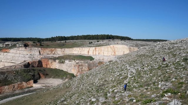 Spinazzola, Murgia, Apulia, Italy - March 03 2019: a stone quarry in Murgetta Rossa (red Murgia) in Alta Murgia National Park