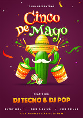 Cinco De Mayo poster template. text and details customized for fiesta party with celebration elements.