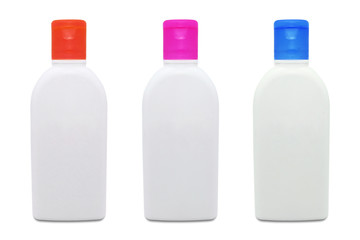 set of cosmetic mock up plastic bottles isolated on a white background