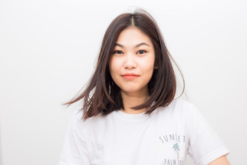 Fototapeta premium Asian beautiful smiling women portrait on white background