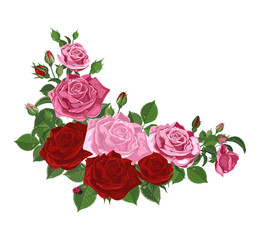 Watercolor illustration. Bouquet of roses isolated on white. Roses, buds, leaves.