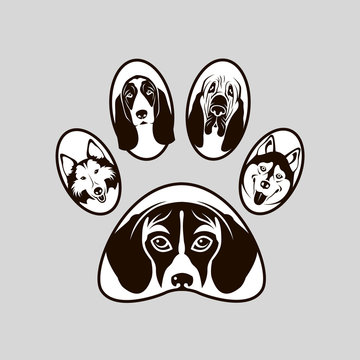 illustration of footprint with dog heads